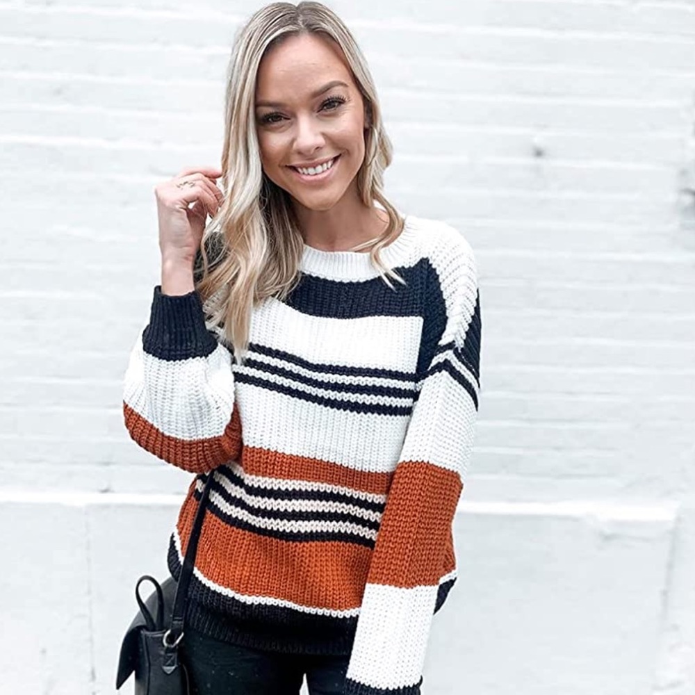 The Mint Julep| Rust Multicolored Striped Sweater - image 1